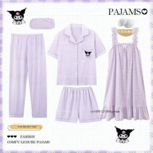 5Pcs Kuromi Cinnamoroll Pochacco Summer Pajamas Suits Anime Womens Strap Sleeping Skirt Short Pants Fashion Casual Home Wear