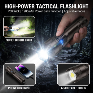 P50 LED Flashlight Rechargeable Waterproof Smart Digital Display LED flashlight Heavy Duty Zoomable 1200mAh