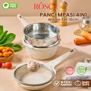 ROSCE PREMIUM Panci Mpasi Set Bayi 4 Pcs Bonus Kukusan Coating Granit wajan BABY PAN ANTI LENGKET