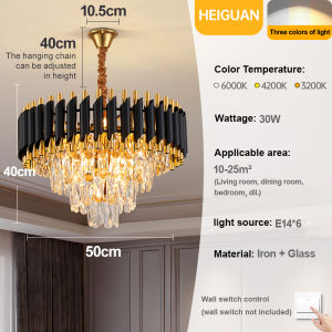 GOGEOUS Luxury crystal chandelier modern design chanderliers for living room tricolors dimming chandelier ceiling light sala Led pendant light chandeliers for low ceiling high ceiling chandelier for kitchen dining Hanging Lamp