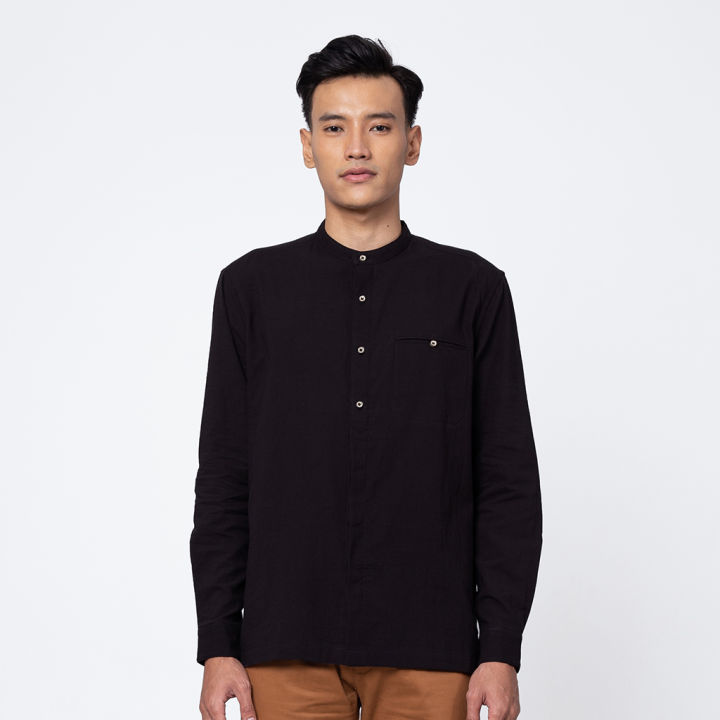 EDWIN JEANS JAFFAR JET BLACK Kemeja Shanghai Lengan Panjang Pria