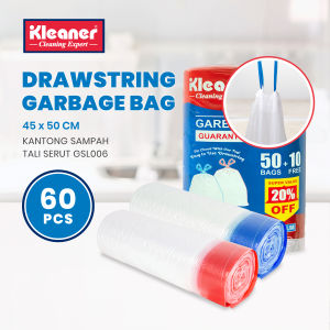 Kleaner Kantong Plastik Sampah Dengan Tali 45 x 50 Cm 2 Roll 60 Pcs Trash Bag Serbaguna GSL006