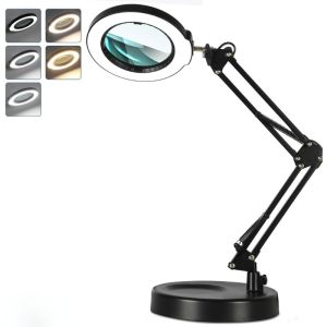 Chanstroe 10X LED Magnifying Glass With Light Adjustable Swivel Arm Reading Lamp/Lab Work Light/Cosmetologist Magnifier Lamp