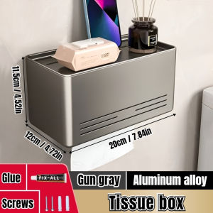 Punch-Free Wall Mounted Tissue Holder Bathroom Tissue Roll Paper Rack Mobile Phone Storage Aluminum