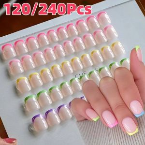 JACAUY 120/240Pcs 5 Colors Set Press On Nails Medium Length Full Cover False Nail Tips Glossy Finish Square False Nails for Women