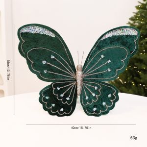 OKKFINE Velvet Material Christmas Butterfly Ornament Glitter Coated Faux Flannel Texture Velvet Butterfly Decoration  Large Size Butterfly Tree Hanging Decor Christmas Tree Decor