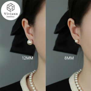 Viviann Original Korean Fever Pearl Earrings Female Sterling Silver High-end Luxury Round Large Pearl Retro Earrings Trend Korean Style Silver Simple Pearl Hoop Earrings For Women Fine Jewelry Gifts