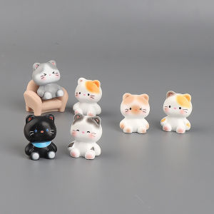 16PCS Mini Resin Cat Figurine Kawaii Kitten Ornament Car Dashboard Decor Desktop Display Gift