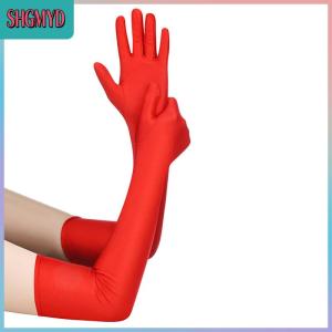 【SHGMYD】 ถุงมือป้องกันแสงแดดผ้าสแปนเด็กซ์ยืดหยุ่นสูงสำหรับงานปาร์ตี้ไนท์คลับงานแต่งงานถุงมือสีดำ
