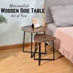 Locaupin SET OF 2 Minimalist Living Room Simple Modern Wooden Side Coffee Table Storage Organizer Stylish Bedside Table