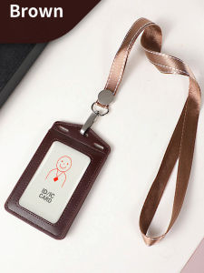 Women and Men Badge Holder Trifold Leather Card Holder with Clear ID Window and Detachable Lanyard for Business Worker Black Blue