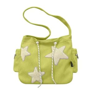 CJH BAG #4061 Corduroy sling shoulder crossbody bag for Women with white star applique casual large-capacity design suitable for everyday use..