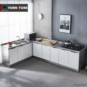 Kabinet dapur gas Stainless Steel Kitchen Cabinet Sink Stove Hole Modern Kitchen Cabinet Set Dapur Murah