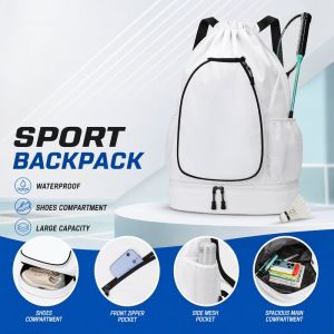 Warm.home-MY Racket Bag Waterproof Sports Backpack Drawstring Shoes Compartment Lightweight Badminton Tennis Pickleball