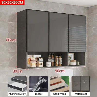 IronRoot Aluminum Wall Mounted Cabinet Glass Door Hanging Cabinet for Kitchen Storage Spice Rack Organizer