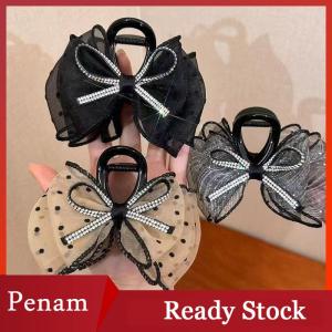 [PAM] Elegant Mesh Bow Hair Clips Women Ponytail Claw Clip Sparkling Rhinestone Clips Hairpin Girls Headdress Hair Accessories Gifts