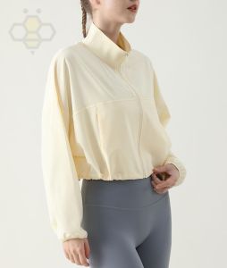 ✁ Aiden001 Summer Cool Sunscreen Sportswear Womens Outdoor Loose Zipper Fitness Top Short Stand-Up Collar Yoga Clothing Jacket WT118