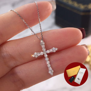 Diamcity (Free Gra Certificate) Liontin Moissanite Kalung Salib Ins Wanita