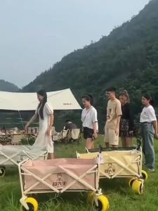 Camping Cart Trolley Wagon Trolley Folding Portable Camping Cart Trolley Outdoor Camping Cart Wagon Trolley Lightweight Aluminum Alloy Material Installation Simple Car 露营车