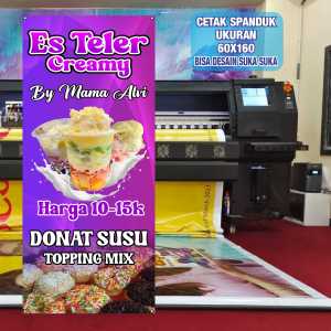 Cetak Spanduk Cetak Banner ES TELER DAN DONAT SUSU Costom Desain