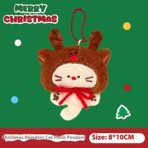 4PCS Christmas Santa Plush Keychain Charms Christmas Animal Pendant Cat for Women Backpack Bag Keys Gift Tree Ornament Christmas Decor