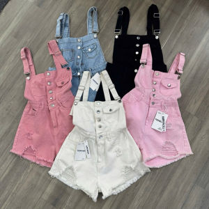 TIENSTYLE - Yếm Jean nữ hai dây Có Bigsize 80kg S/5XL Quần yếm jean Short lai tua Rách Đùi cá tính