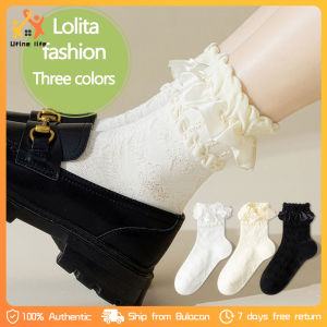 White Lolita Lace Bows Socks Women White Jk Socks Japanese Cute Bubble Mouth Lolita Socks Mid-tube Bubble Lace Lolita Womens Socks