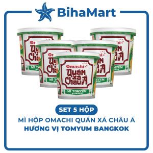 [SET 5 HỘP] - MASAN - Mì hộp Omachi quán xá châu Á hương vị Tomyum Bangkok Hộp đồ ăn Omachi quán xá châu Á (96g/hộp)