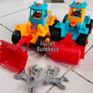 Mainan Anak Anak Terbaru DIY Kontruksi Loader Dan Roller OCT 5724 | Mainan Anak Di Dorong Manual Tanpa Baterai DIY Penggiling Pasir/Tanah | Mainan Edukasi Anak Murah Dan Bagus Bahan Plastik Tahan Lama Kemasan Kantong
