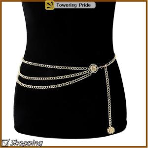 [Towering Pride] Phụ Nữ Thời Trang Vành Đai Hip Cao Eo Vàng Bạc Hẹp Kim Loại Chuỗi Chunky Rìa Pha Lê Kim Cương Eo Chuỗi Corset Chuỗi Vành Đai
