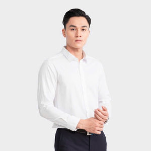 Áo sơ mi dài tay aristino ALS24003 màu trắng dệt jacquard