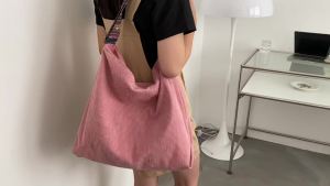 Women Luxury Corduroy Shoulder Bag Large Handbag Big Casual Tote Canvas Lining Solid Cloth Purse Zipper Crossbody Messenger Bags2026