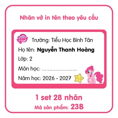 Nhãn vở in tên theo yêu cầu nhiều mẫu - Set 28 nhãn