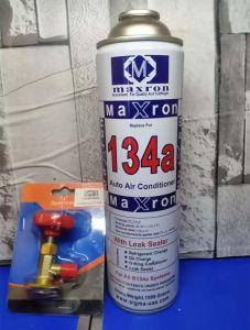 น้ำยาแอร์ R134A 1กระป๋อง 1000g+พร้อมวาล์วหัวเปิดปิดน้ำยาR134a 1000g+ with R134a refrigerant on/off valve
