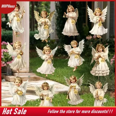 【COD】🔥🔥🔥 12pcs Vintage Christmas Angel Wooden Pendants Artificial Wood Hanging Ornaments Perfect For Home & Outdoor Holiday Decor
