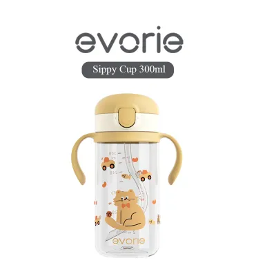Evorie Tritan Kids Straw Water Bottle Mug 300mL | Kitty Meow | For Kids & Toddlers