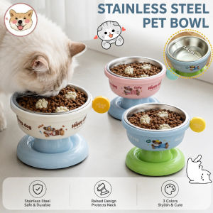 Stainless Steel Elevated Pet Bowl Neck Protection Anti-Choking Cat Bowl Detachable Pet Feeder