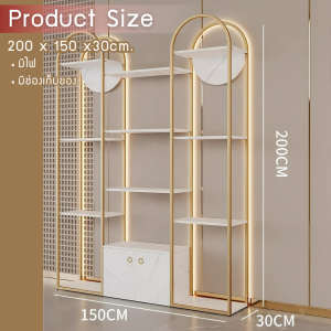 ชั้นวางของ ตู้โชว์สินค้า ชั้นโชว์สินค้า ชั้นโชว์ มีไฟLED เหล็กสีทอง ลาย หินอ่อนขาว ชั้นโชว์ของ สไตส์ Modern Luxury