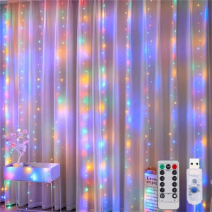 Solar Powered Curtain String Lights 8 Modes Waterproof Star Fairy Lights USB Outdoor Indoor Party Raya Lampu