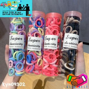 Klik-Beli (100 PCS) Ikat Rambut Anak Kunciran Wanita Elastis Tabung Gaya Korea Motif Polos Ponytail