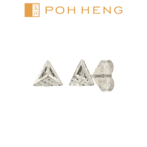Poh Heng Jewellery 18K Pyramid Shine Earrings in White Gold