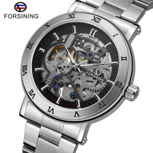 Forsining watch Fashion Round Automatic Watch Luxury Mens Popular Skeleton Stainless Steel Waterproof Automatic Mechanical Watch for Men
