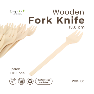 Wooden Fork Knife 2 in 1 / Garpu Pisau Makan Kayu Sekali Pakai 136 Cm / 100pcs / WFK-136