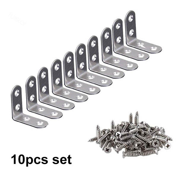 10pcs Right Angle L Bracket Brace Set with Screws for Shelves Furniture