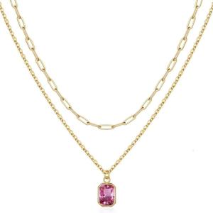 Stylish Plated Necklace Unique Double Layer Neckchain Creative December Birthstones Charm Neck