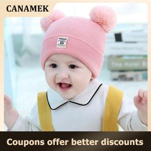 【 CANAMEK 】 Winter Children Warm Baby Knitted Hats With Pom Pom Kids Knit Beanie Hats Solid Color Infant Hat For Boys Girls