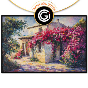 Tranh vẽ tường giàn hoa giấy. Tranh treo tường dán tường sơn dầu tranh trí canvas. CGI-1401