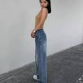 STRAIGHT-CUT DENIM MAONG WIDE-LEG WOMENWEARS BAGGY PANTS FASHION STREETSTYLE CASUAL PARTY CUTE. 