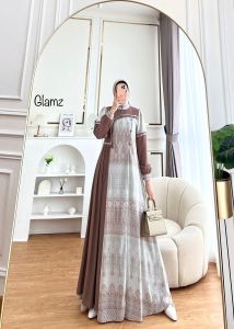 Gamis Wanita Set Kerudung Segi Empat Terbaru Murah Mewah Kekinian Bahan Ceruty Motif Bunga Dress Iesha Glamz