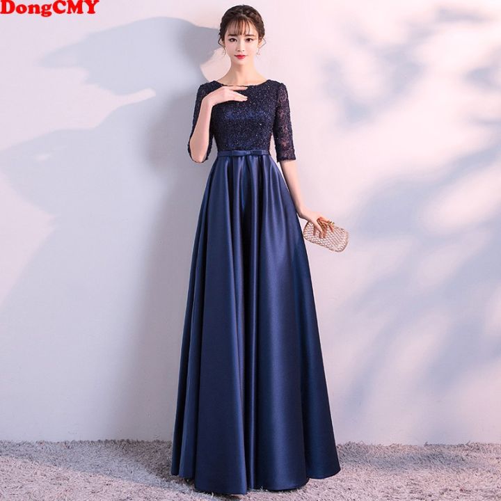 DongCMY New 2021 Long Formal Evening Dresses Elegant Lace Satin Navy ...